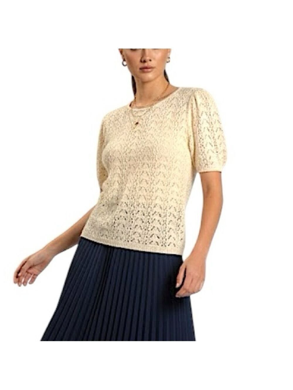 Retro hand made butter yellow short sleeve open knit crochet grandma sweater